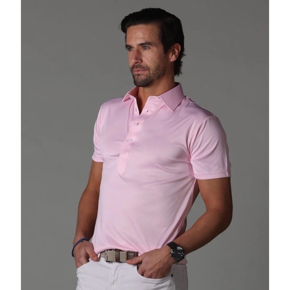 Collars & Co Men Pink Short Sleeve Performance Polo Shirt Small English Spread